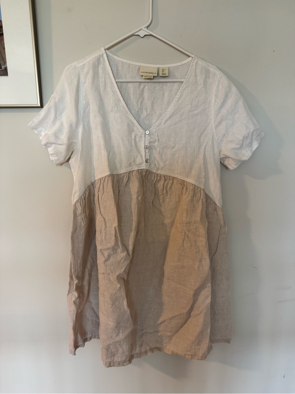 Cynthia Rowley Two-Tone V-Neck Tunic Mini Dress - White & Tan